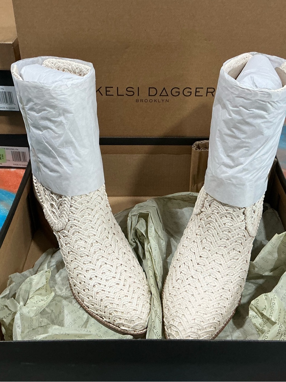 Kelsi Dagger Cream Woven Ankle Booties